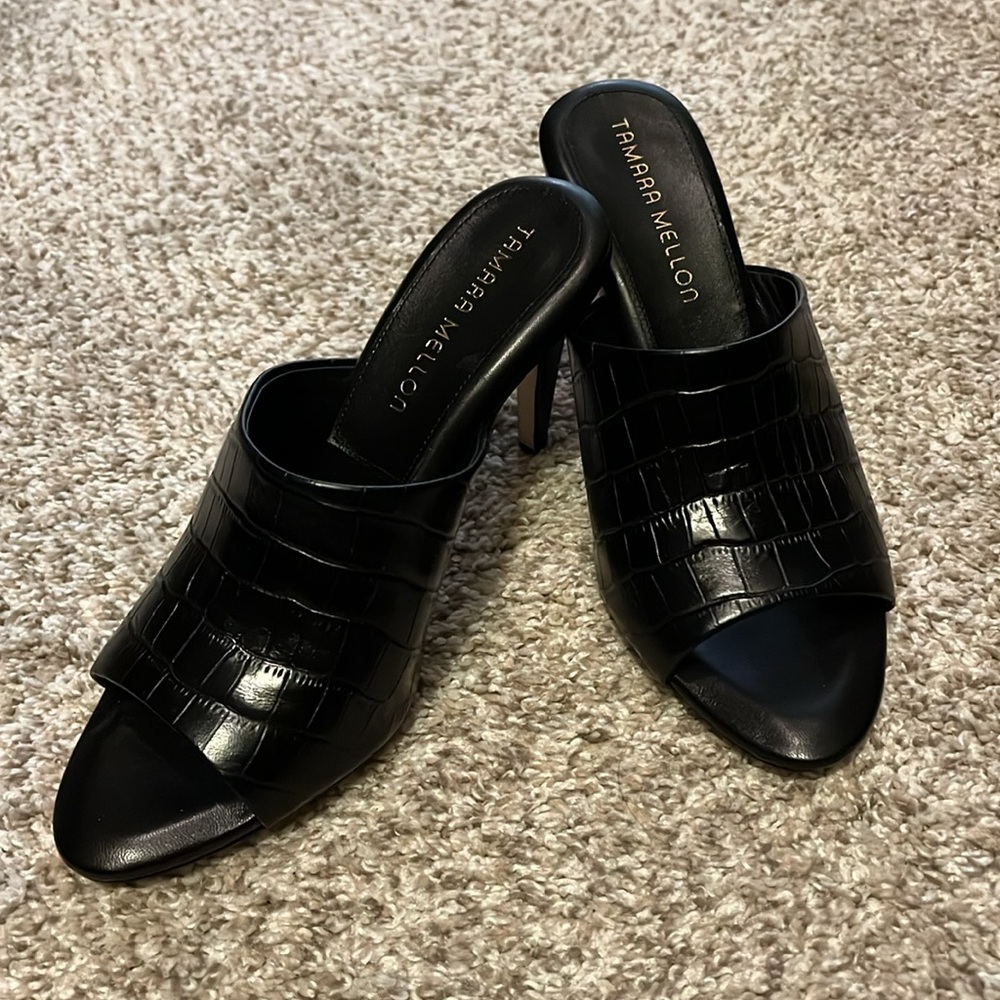 Tamara Mellon, NWT black all leather croco embossed mule samples. Euro size 37